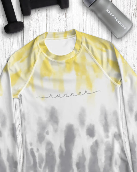 Runner – Women's Performance Long-Sleeve – Yellow & Grey Tie-Dye