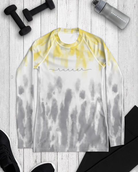 Runner – Women's Performance Long-Sleeve – Yellow & Grey Tie-Dye