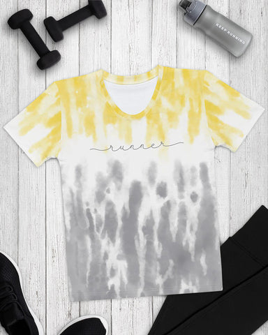 Runner – Women's T-shirt – Yellow & Grey Tie-Dye