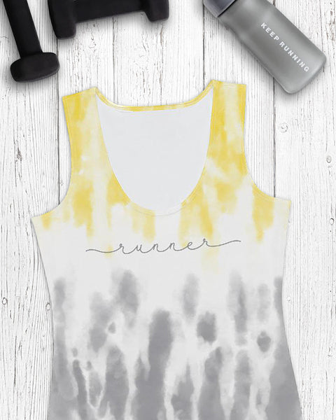 Runner – Women's Performance Tank Top – Yellow & Grey Tie-Dye