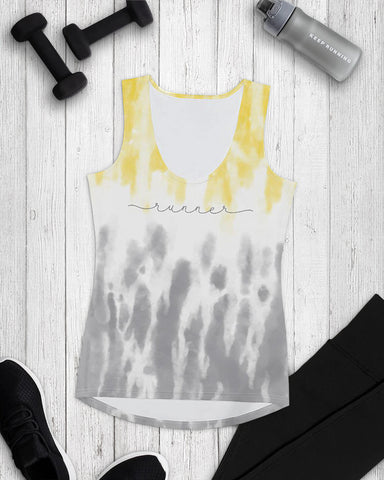 Runner – Women's Performance Tank Top – Yellow & Grey Tie-Dye