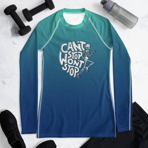 Can't Stop Won't Stop – Running Skeleton – Tranquil Women's Performance Long-Sleeve