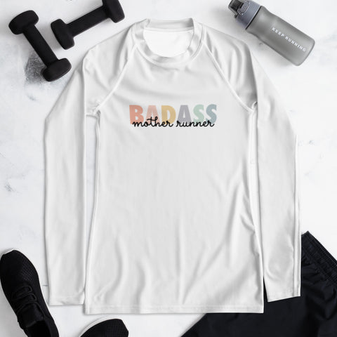 Badass – Mother Runner – Women's Performance Long-Sleeve White