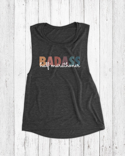 badass half marathoner black slub women's muscle tank top