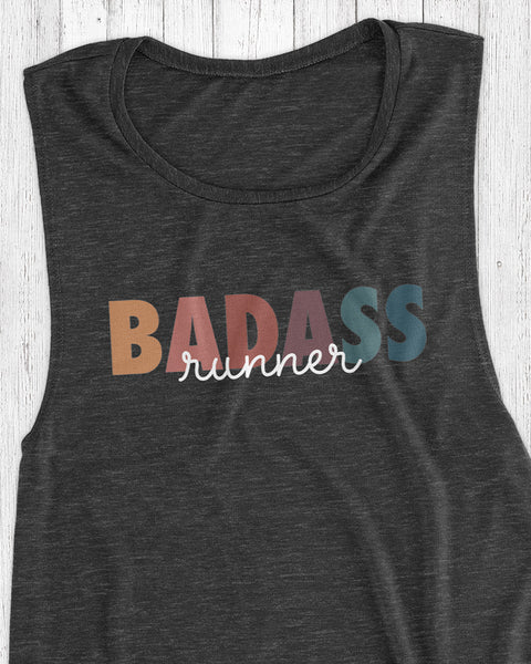 close up badass runner black slub women's muscle tank top