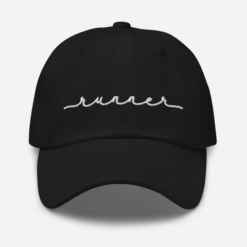 cute runner script classic hat in black