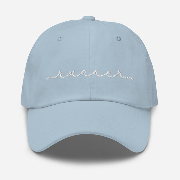 cute runner script classic hat in baby blue