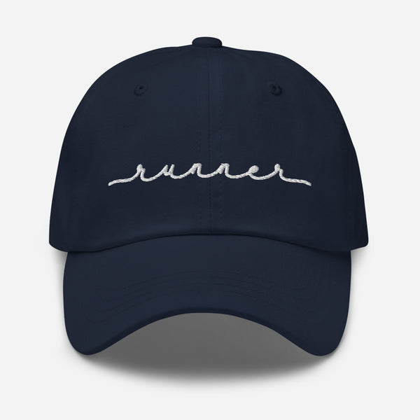cute runner script classic hat in navy