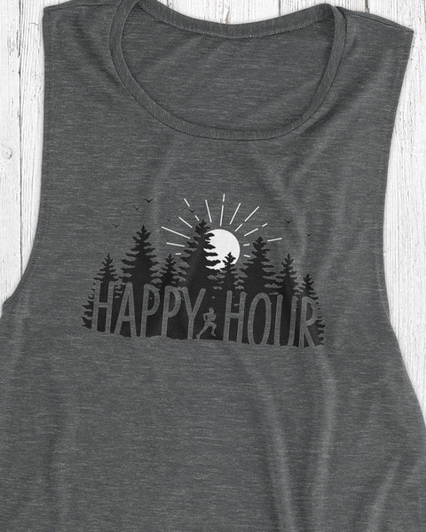 a runners happy hour asphalt slub women's muscle tank top close up