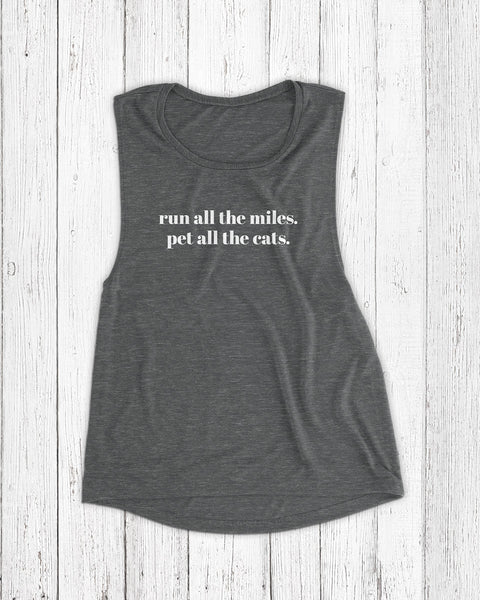 run all the miles pet all the cats asphalt slub tank top for cat lovers and runners