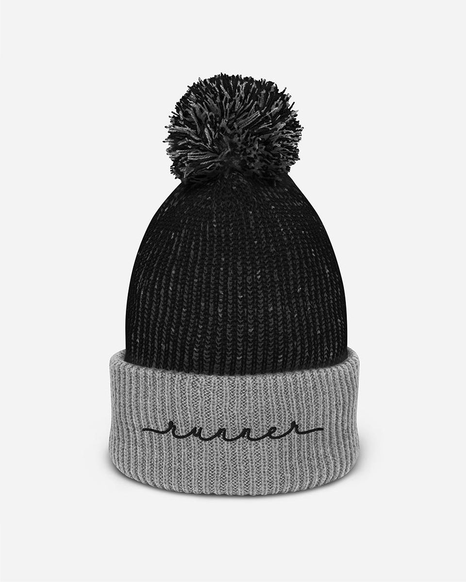 Runner – Black/Grey Speckled Pom Beanie