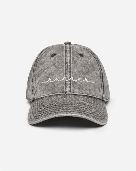 runner script grey vintage hat