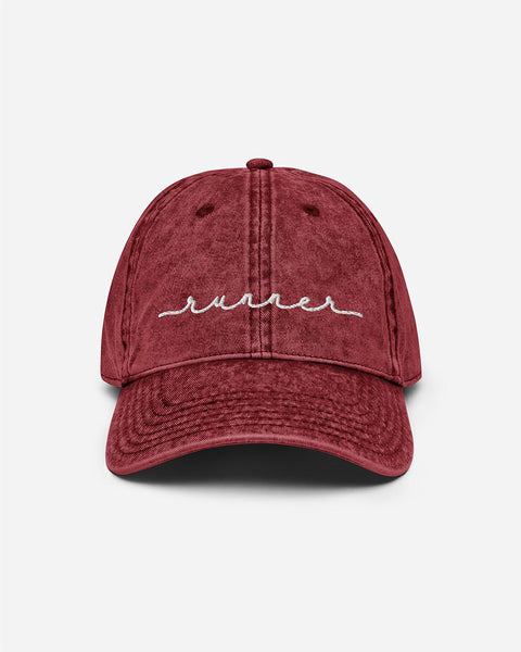 runner script maroon vintage hat