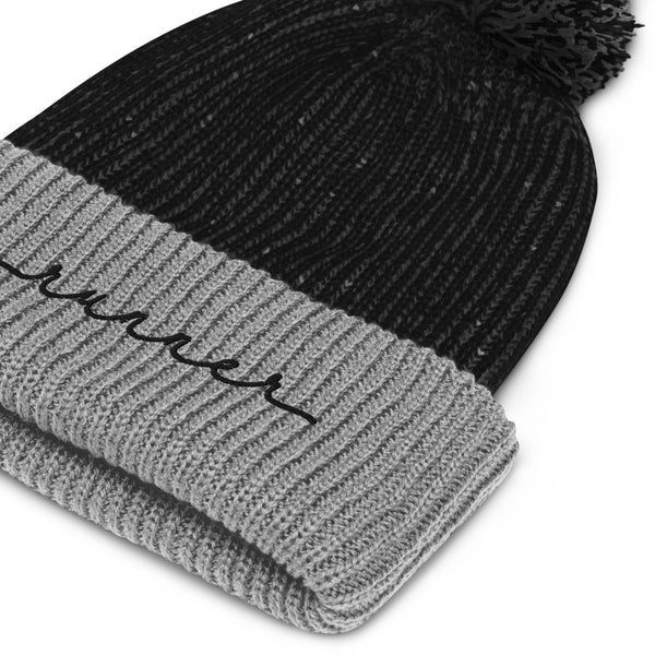 Runner – Black/Grey Speckled Pom Beanie